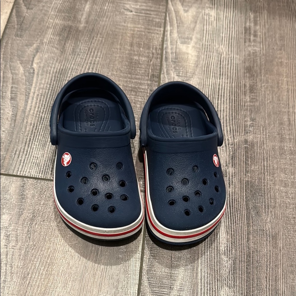 Toddler Blue CROCS with red stripe